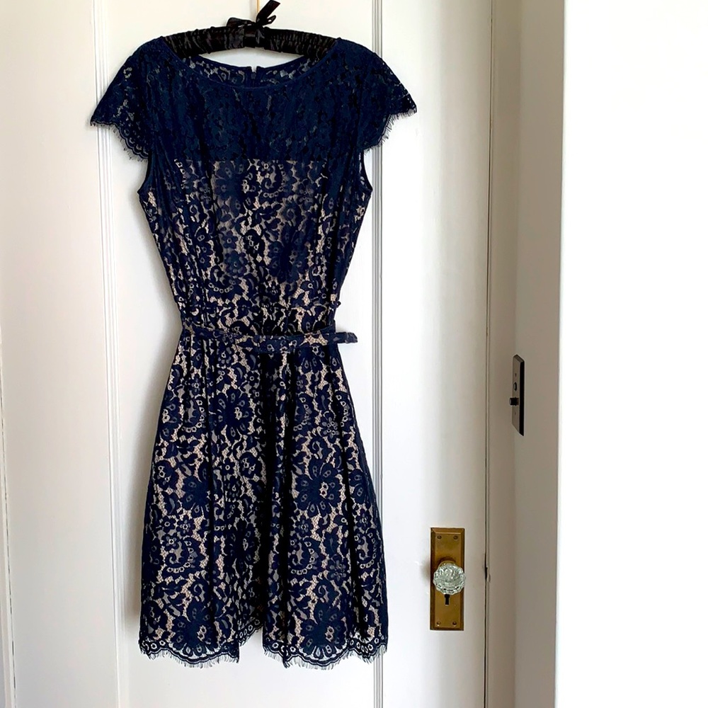 Like New Navy Lace Party Dress with Original Belt